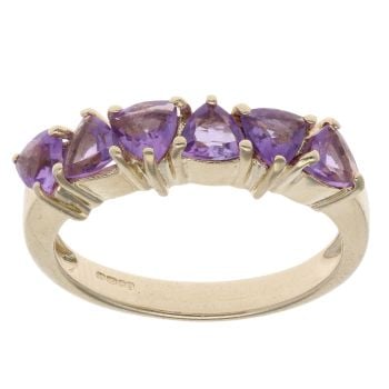 9ct Yellow Gold Amethyst Six Stone Dress Ring