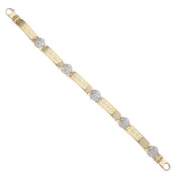 14ct Yellow And White Gold Greek Key And Lion Fancy Bracelet 8"