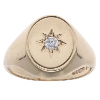 9ct Yellow Gold 0.15ct Diamond Star Signet Ring
