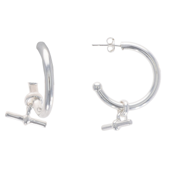 Silver T-Bar Drop Hoop Earrings By Icesia