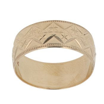 9ct Yellow Gold Patterned Wedding Band 8.6mm