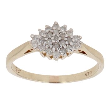 9ct Yellow Gold 0.25ct Single Cut Marquise Shaped Cluster Ring