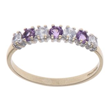 9ct Yellow Gold Cubic Zirconia and Amethyst Half Eternity Ring