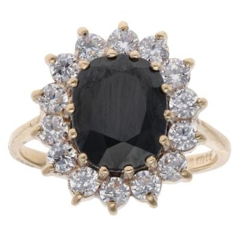 9ct Yellow Gold Sapphire And Cubic Zirconia Cluster Ring