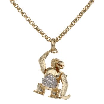 9ct Yellow Gold Cubic Zirconia Monkey Pendant and Belcher Chain 24"