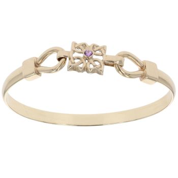 9ct Yellow Gold Amethyst Fancy Hinged Bangle