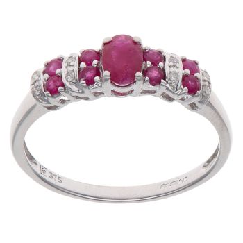 9ct White Gold 0.05ct Diamond and Ruby Ring