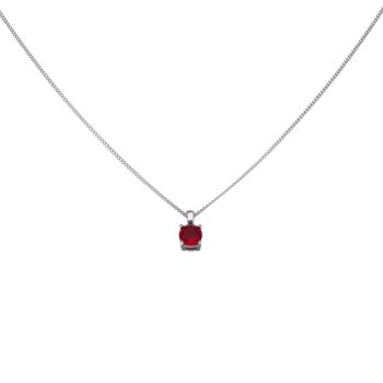 Silver Ruby Solitaire Pendant and Chain 18"