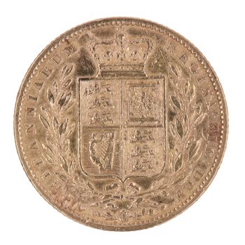 1863 Victoria Young Head Shield UK Full Sovereign Coin