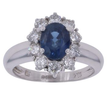 18ct White Gold 0.80ct Brilliant Cut Diamond and Sapphire Cluster Ring