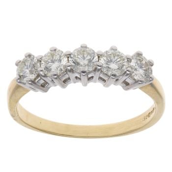18ct Yellow Gold 1.00ct Brilliant Cut Diamond Five Stone Ring