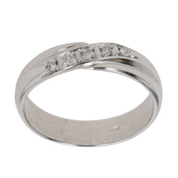 9ct White Gold 0.05ct Brilliant Cut Diamond Five Stone Crossover Ring