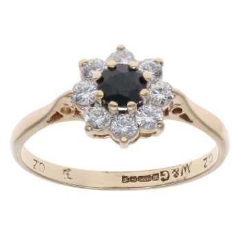 9ct Yellow Gold Cubic Zirconia and Sapphire Cluster Ring