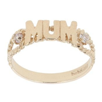 9ct Yellow Gold Cubic Zirconia Mum Patterned Ring