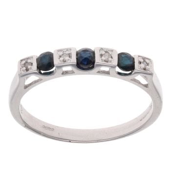 9ct White Gold 0.05ct Diamond And Sapphire Dress Ring