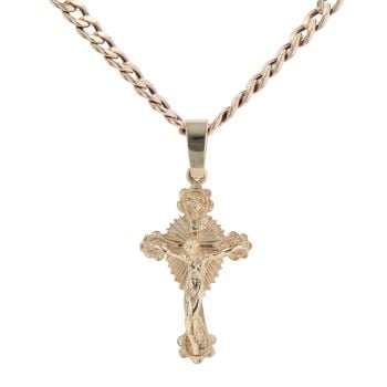 9ct Yellow Gold Crucifix Pendant and Chain 22"
