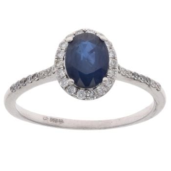 18ct White Gold Sapphire And Cubic Zirconia Cluster Ring