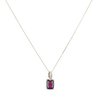 9ct Yellow Gold 0.03ct Diamond and Garnet Pendant and Chain 18"