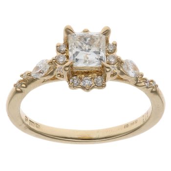 18ct Yellow Gold 0.66ct Princess Cut Diamond Cluster Ring