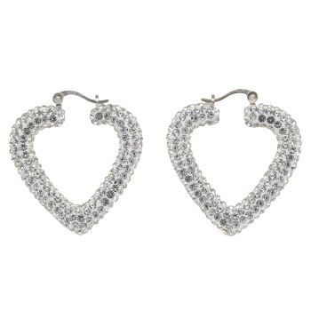 Silver Crystal Heart Hoop Earrings By Icesia