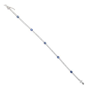 18ct White Gold 3.00ct Brilliant Cut Diamond And Sapphire Bracelet 7"
