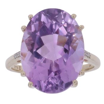9ct Yellow Gold 0.05ct Diamond And Amethyst Single Stone Ring