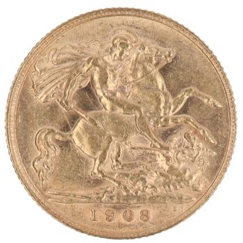 1908 Edward VII Large Head UK Half Sovereign Coin