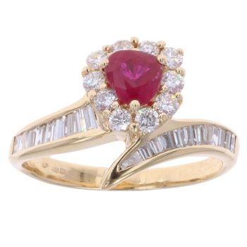 18ct Yellow Gold 0.75ct Diamond And Created Ruby Cluster Ring