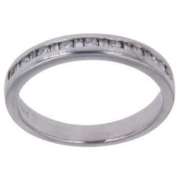 Palladium 0.25ct Baguette And Brilliant Cut Diamond Half Eternity Ring