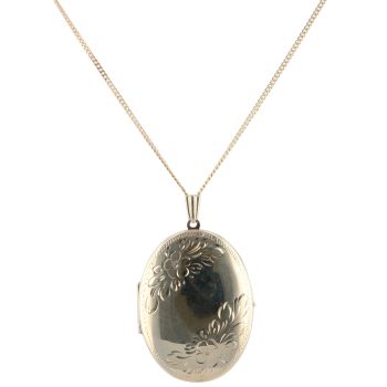 9ct Yellow Gold Flowers Locket Pendant and Chain 24"