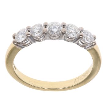 18ct Yellow Gold 0.75ct Brilliant Cut Diamond Five Stone Ring
