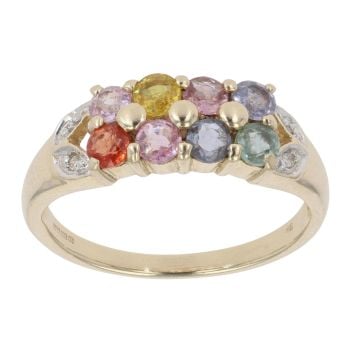 9ct Yellow Gold 0.05ct Diamond And Multi-Gemstone Ring