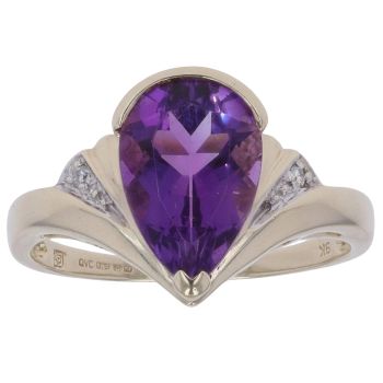9ct Yellow Gold 0.02ct Diamond And Amethyst Ring