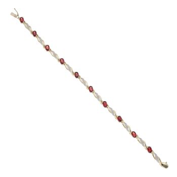 9ct Yellow Gold 0.05ct Diamond And Garnet Bracelet 7.5"