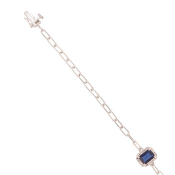 9ct White Gold 0.12ct Diamond And Created Sapphire Cluster Bracelet 7"