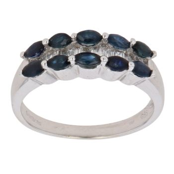 18ct White Gold 0.25ct Baguette Cut Diamond and Sapphire Cluster Ring