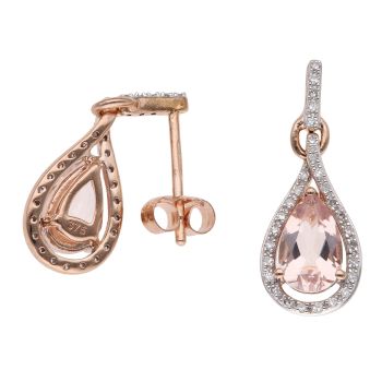 9ct Rose Gold 0.30ct Diamond and Morganite Cluster Drop Earrings
