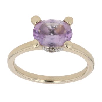 9ct Yellow Gold 0.02ct Diamond And Amethyst Ring