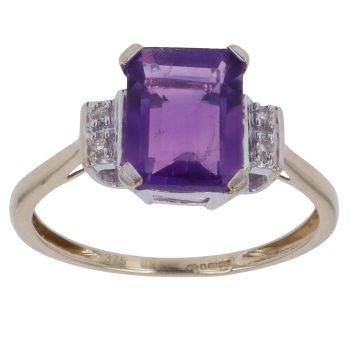 9ct Yellow Gold 0.05ct Diamond and Amethyst Ring