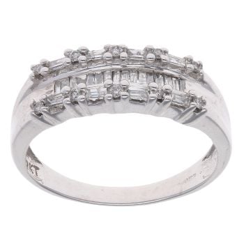 9ct White Gold 0.40ct Brilliant And Baguette Cut Diamond Ring