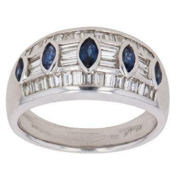 18ct White Gold 1.00ct Baguette Cut Diamond and Sapphire Fancy Ring