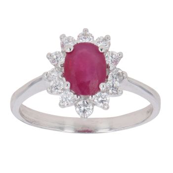 14ct White Gold Ruby And Cubic Zirconia Cluster Ring