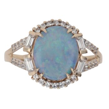 9ct Yellow Gold Blue Opal and Cubic Zirconia Cluster Ring