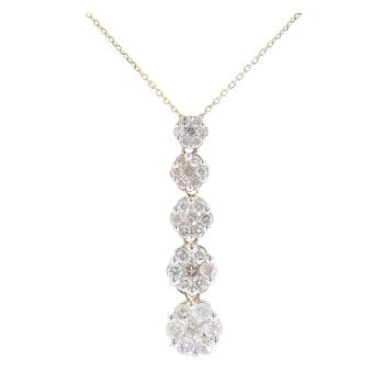 9ct Yellow Gold 1.00ct Diamond Cluster Drop Pendant And Chain 18"