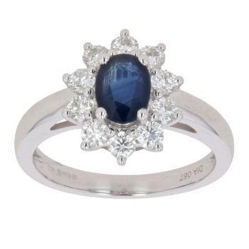 18ct White Gold 0.67ct Brilliant Cut Diamond and Sapphire Cluster Ring