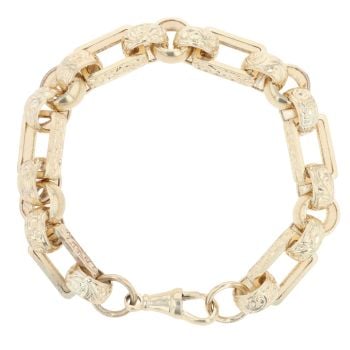 9ct Yellow Gold Patterned Square And Round Belcher Bracelet 9"