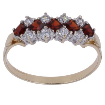 9ct Yellow Gold Garnet and Cubic Zirconia Fancy Ring