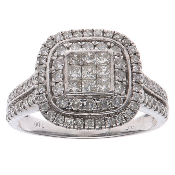 18ct White Gold 1.00ct Princess and Brilliant Cut Diamond Cluster Ring