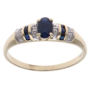 9ct Yellow Gold 0.05ct Brilliant Cut Diamond and Sapphire Solitaire Ring