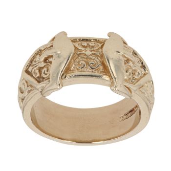 9ct Yellow Gold Patterned Double Buckle Ring